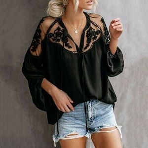 Vici Black Floral Sheer Blouse